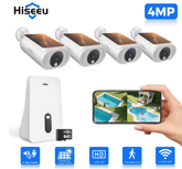 Hiseeu 2K/4MP Solar Security Camera with Base Station, Spotlight, Expandable 10 Channel, with 64G Free Storage Wireless Outdoor Camera, Waterproof PIR Detection, Home Surveillance System Camera